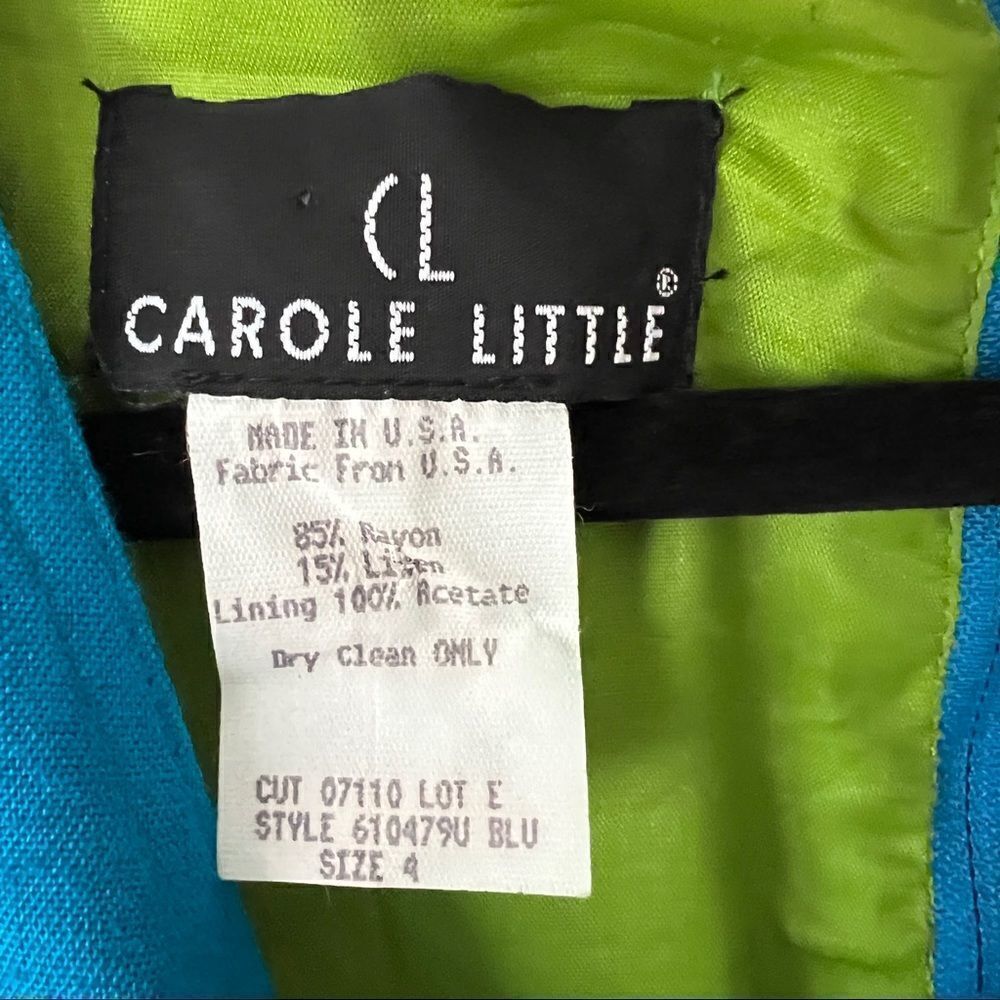 Carole Little‎ Sleeveless Blue V-Neck Linen Blend Midi Dress Size 4 - Picture 3 of 10